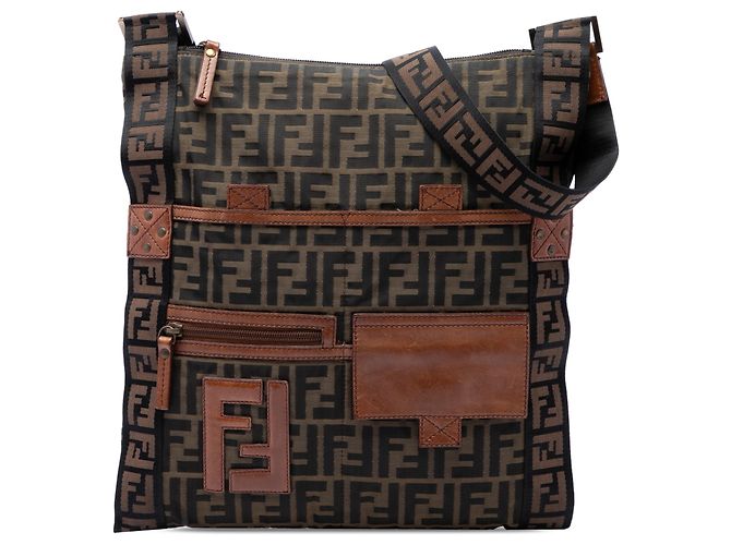 Bolsa Messenger Flat Fendi Zucca Canvas FF marrom
