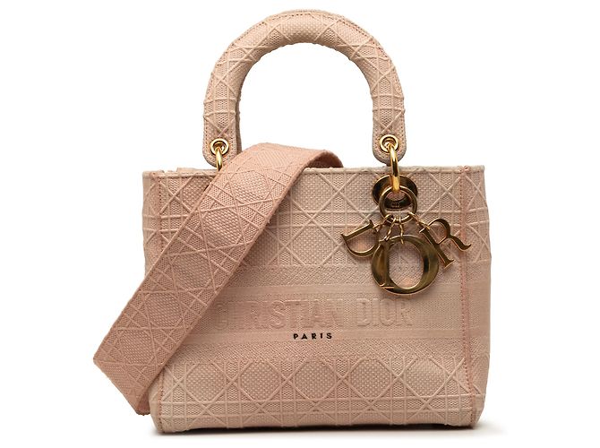 Dior Cannage Lady D Lite en toile brodée rose, taille Medium