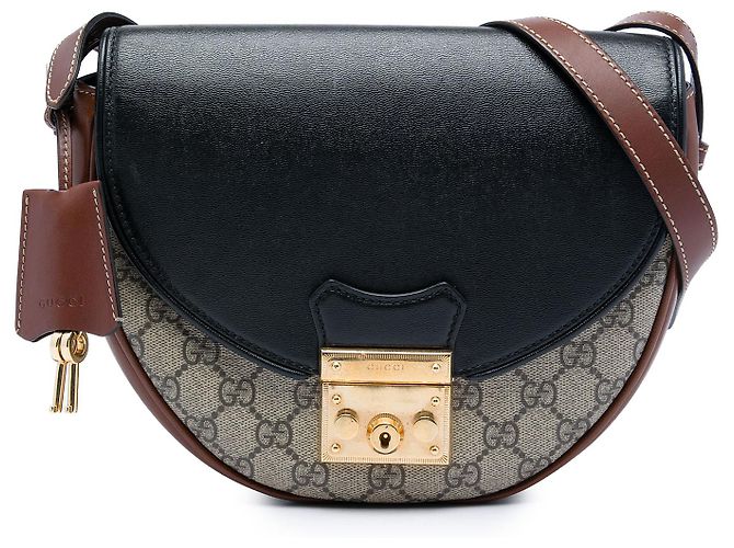 Borsa a tracolla Gucci Beige GG Supreme Saddle Padlock