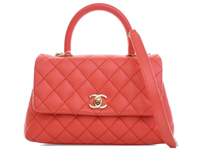 Sac Chanel Orange Mini Caviar Coco Top Handle Rouge