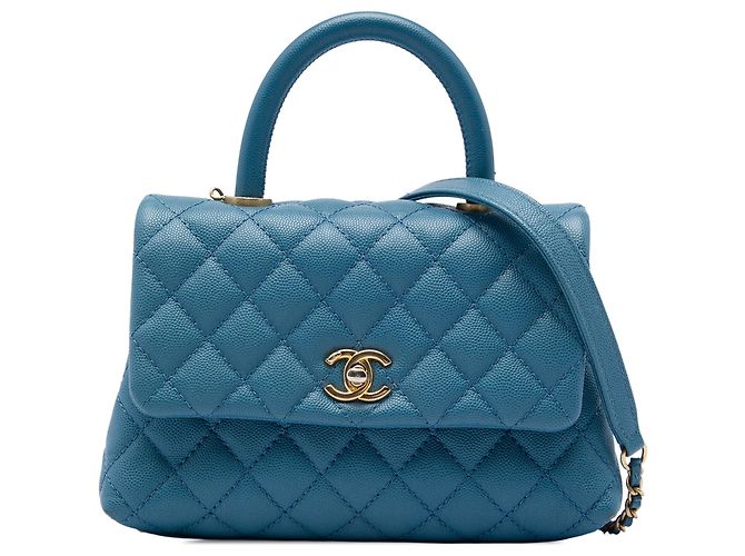 Borsa Chanel Blue Mini Caviar Coco Top Handle