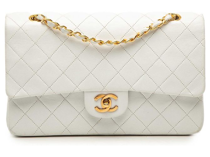 Chanel White Medium Classic Lambskin Double Flap Blanco