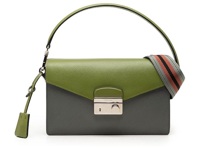 Sac à main Prada Green Bicolor Saffiano Lux Sound Lock Vert Vert olive