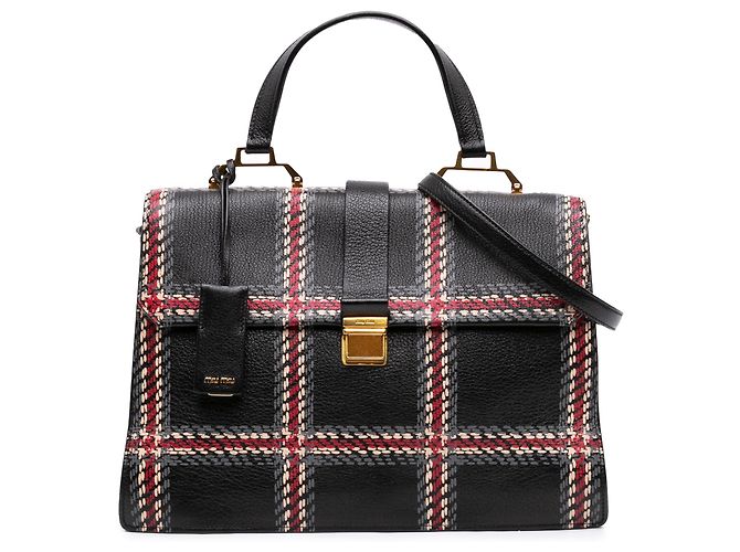 Bolsa de alça Miu Miu em pele de cabra preta estampada Madras Preto