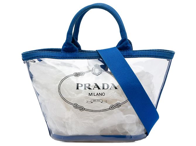 Tote Prada Blue PVC Canapa Logo