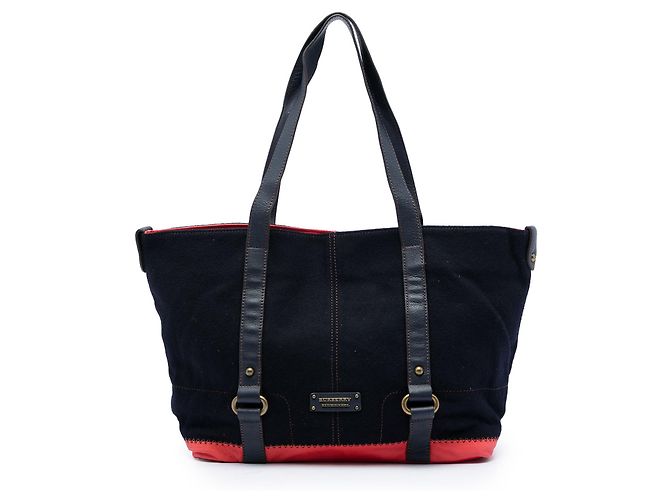 Burberry Canvas Tote mit blauer Lederbesatz Marineblau