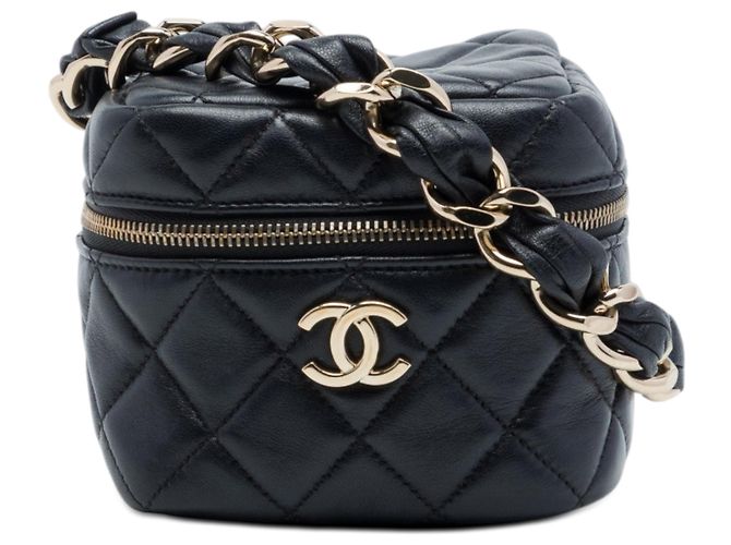 Borsa Vanity Chanel Black CC in agnello trapuntato Cube Nero
