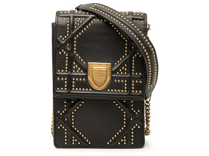 Dior Black Studded Leather Vertical Diorama Crossbody Nero