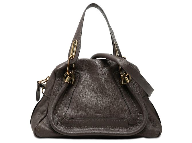 Borsa Chloé Gray Small Pebbled Leather Paraty Marrone Grigio antracite