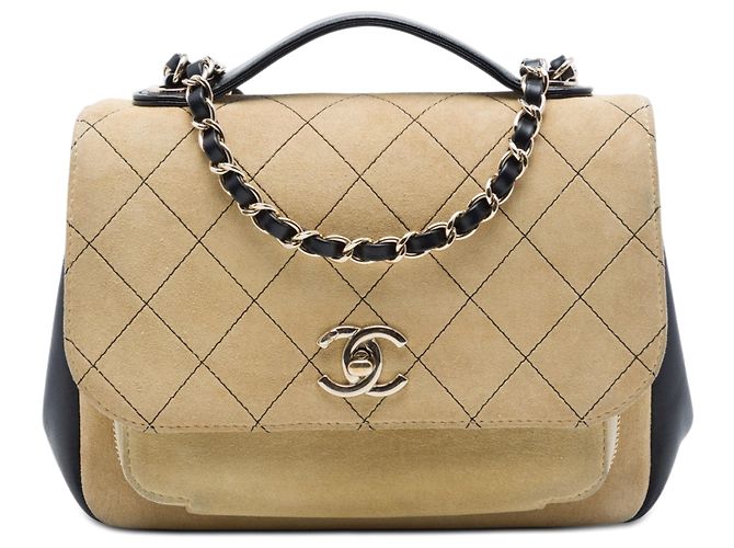 Chanel Beige Medium CC Quilted Suede Business Affinity Flap Bege