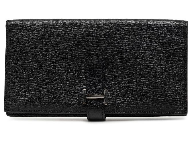 Cartera larga Bearn Soufflet en chevre Mysore negro Hermès