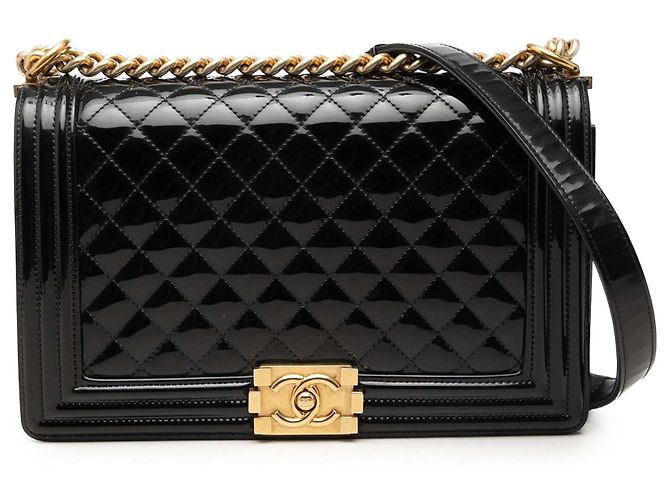 Chanel Black Medium Quilted Patent Boy Flap Noir