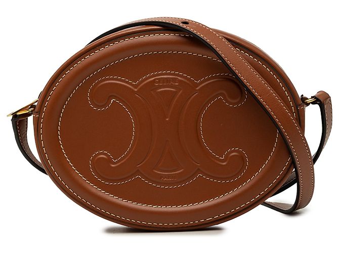 Céline Celine Marrone Piccola Borsa a Tracolla in Pelle di Vitello Cuir Triomphe Oval