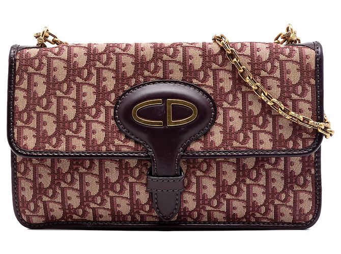 Borsa a tracolla Dior Red Oblique Canvas Chain Rosso Bordò