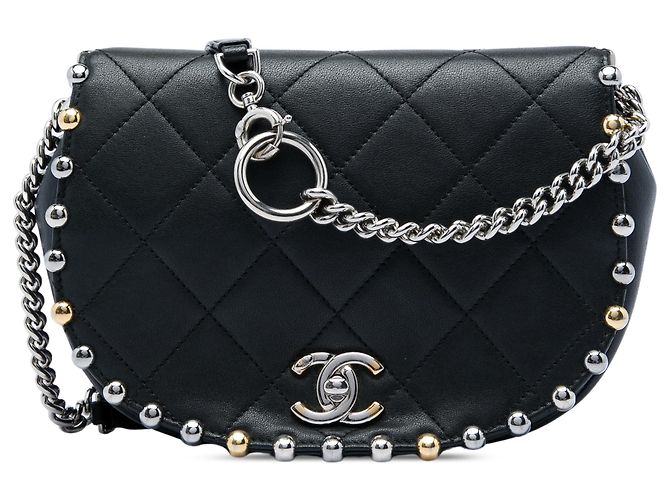 Chanel Black Small Quilted Lambskin Studded Bubble Flap Noir