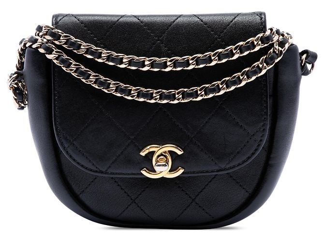 Chanel Black Small CC Quilted Lambskin Messenger Flap