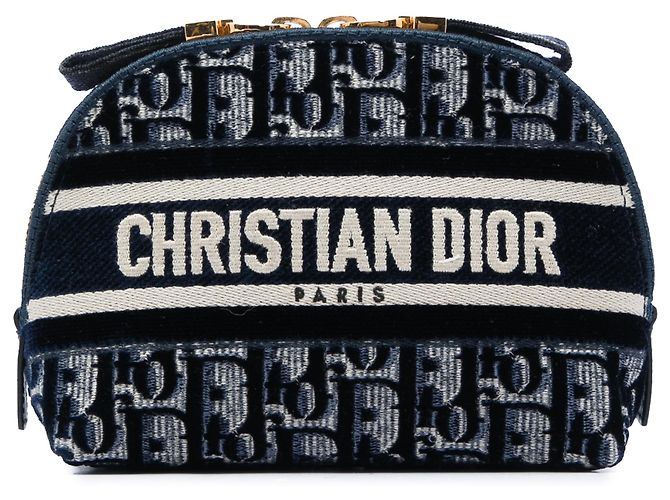 Beauty case in velluto ricamato Blue Oblique di Dior Blu navy