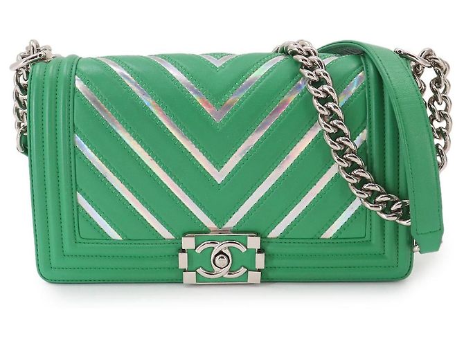 Bolso de Hombro Chanel Boy Chain Verde