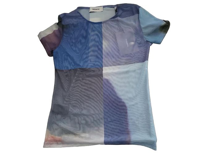 Autre Marque Top de malha transparente estampada Serapis Branco Azul Cinza Roxo