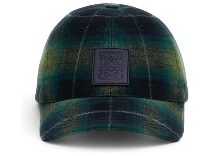 Loewe Check wool baseball cap Green Dark blue