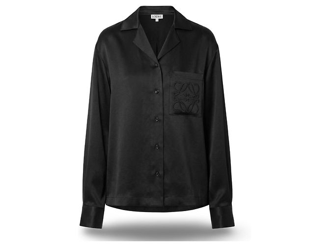Camicia in seta nera Loewe con logo Anagram Nero