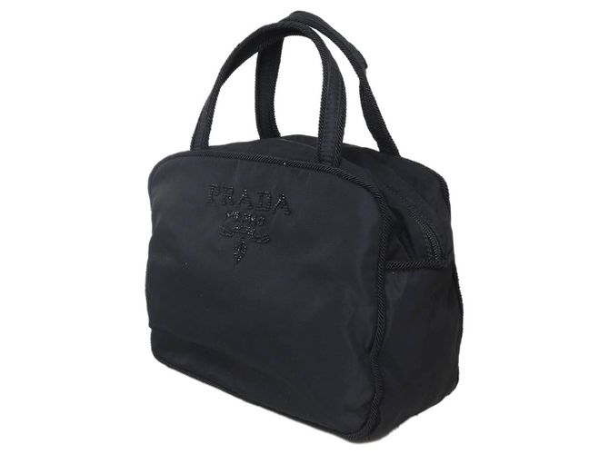 Borsa in nylon nero con perline Prada