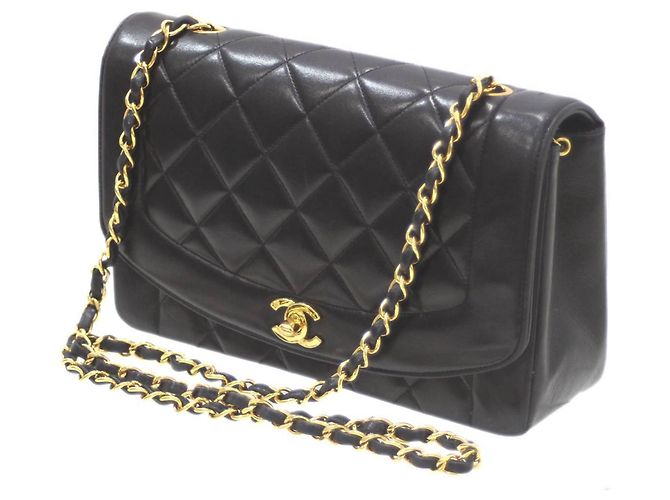 Chanel Matelassé Diana 25 Chain Schultertasche Schwarz