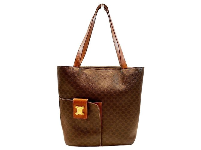 Céline Celine Brown Leather and PVC Tote Bag