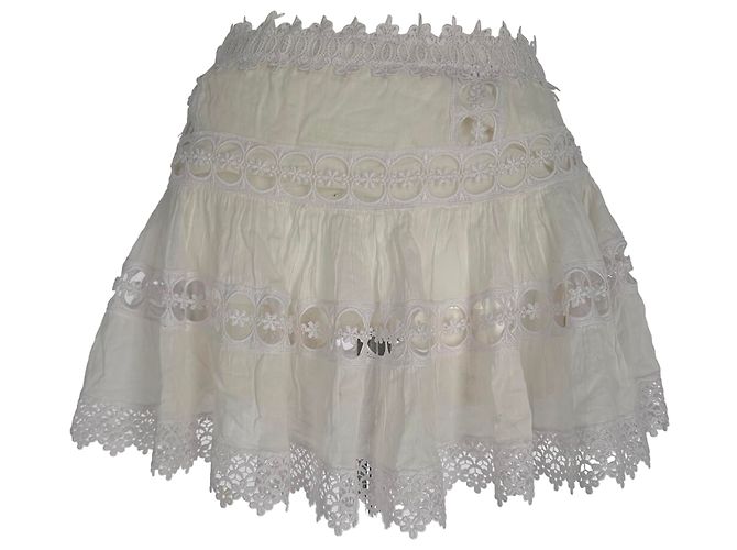 Autre Marque Charo Ruiz Lace Pattern Mini Skirt in White Ecru Cotton Cream