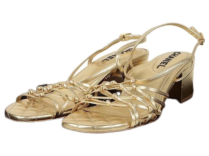 Chanel Cc Logo Strap Sandals Size Golden Metallic