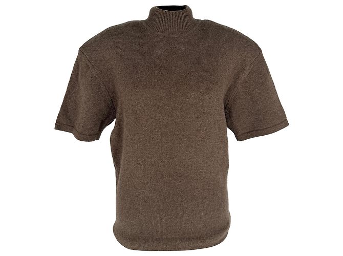 Jacquemus Castagna Rollkragen-Kurzarmpullover aus brauner Merinowolle Rot