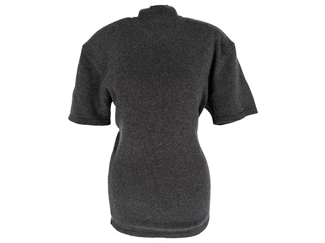 Jacquemus Castagna Rollkragenpullover mit kurzen Ärmeln aus grauer Merinowolle