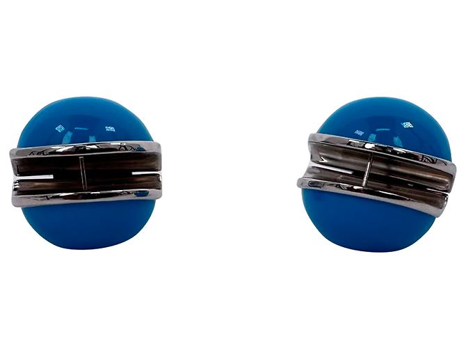 Alaïa Sphere Email-Ohrringe in Hellblau Messing
