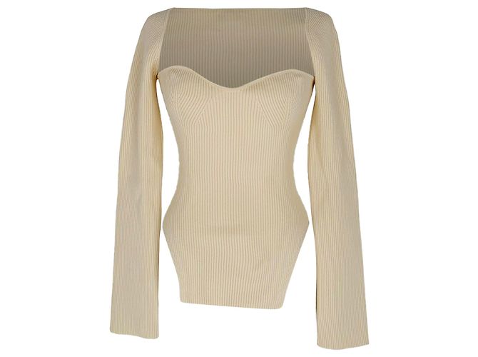 Khaite Maddy Langarmshirt aus gerippter Viskose in Creme Weiß Roh