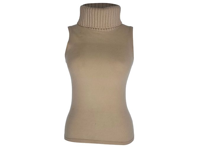 Haut sans manches en maille à col roulé Michael Kors en cachemire beige