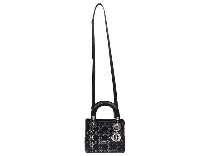 Mini borsa Lady Dior Strass Cannage in raso nero