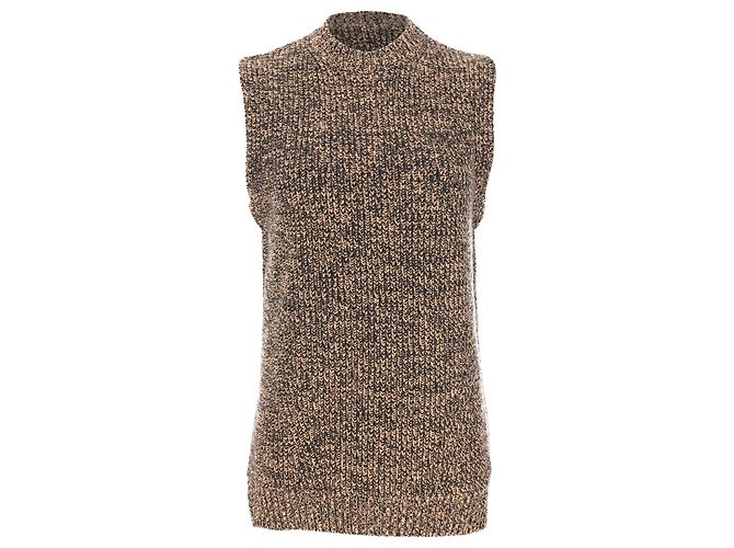 Ganni Ärmelloser Rollkragenpullover aus brauner Merinowolle