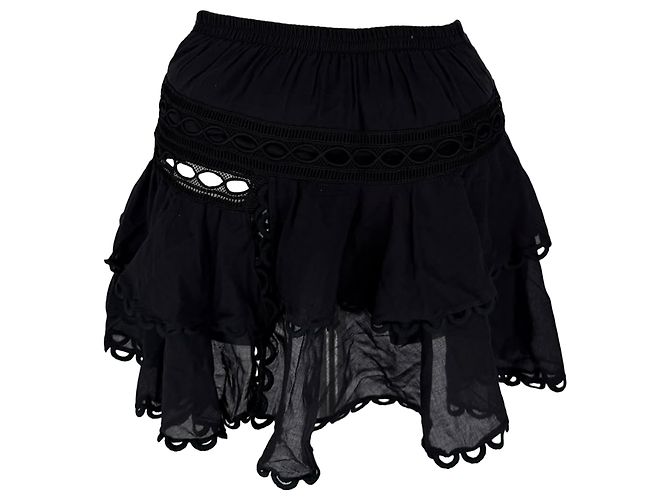 Autre Marque Mini saia Charo Ruiz em algodão preto com acabamento em renda