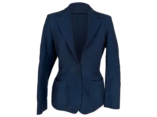 Lanvin Single-Breasted Blazer with Pockets in Navy Blue Linen