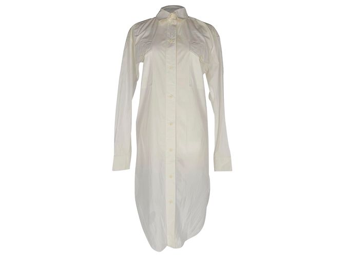 Céline Vestido camisa midi con botones Celine en algodón blanco Crudo