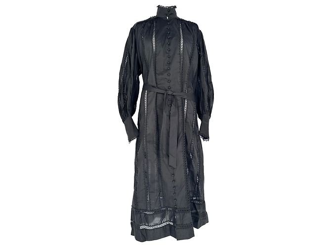 Conjunto de vestido midi com cinto e gola alta em algodão preto da Zimmermann