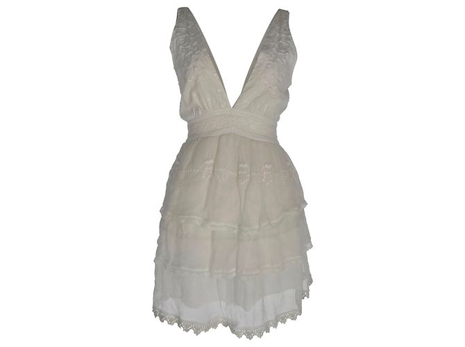 Vestido mini de renda em camadas LoveShackFancy em algodão branco Cru