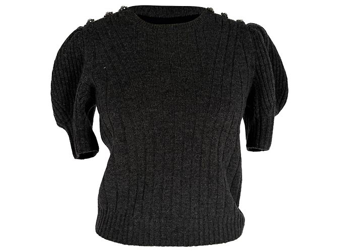 Alexander McQueen Strickbluse mit Puffärmeln aus schwarzer Wolle