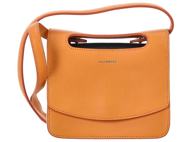 Bolsa transversal com aba Jil Sander em couro laranja Coral
