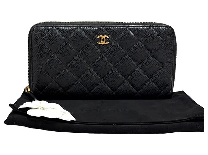 Chanel Caviar Zip Long Wallet Black