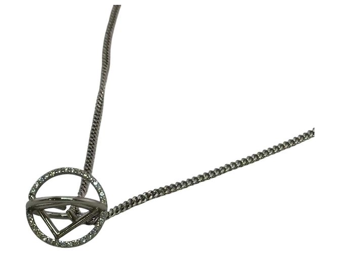 Cadena de cuello plateada Fendi con strass Plata