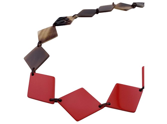 Hermès Collana lunga con catena in corno di bufalo Hermes Marrone Arancione