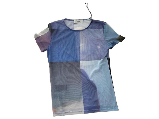 Autre Marque Camiseta de malla estampada abstracta Serapis Blanco Azul Gris Púrpura