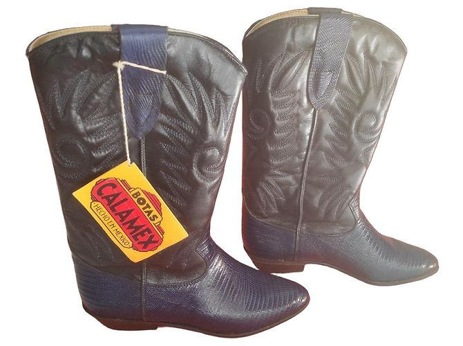 Autre Marque CALAMEX Cowboy-Stiefel Dunkelblau Eidechsenleder Schwarz
