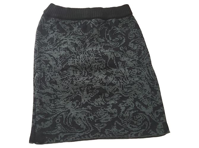 Autre Marque Saia Midi Estampada Serapis em Lã e Acrílico Preto Verde escuro